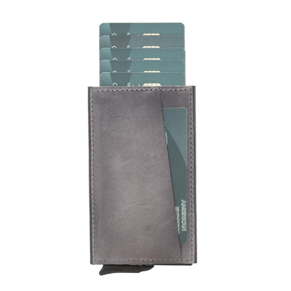 Bayelon Torres Leather Mechanical Card Holder Sandy Gray