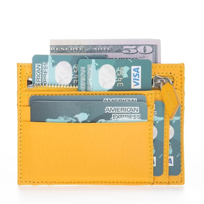 Bayelon Slim Zip Leather Card Holder with Coin Pocket Yellow