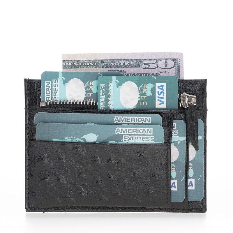 Bayelon Slim Zip Leather Card Holder with Coin Pocket Deep Black