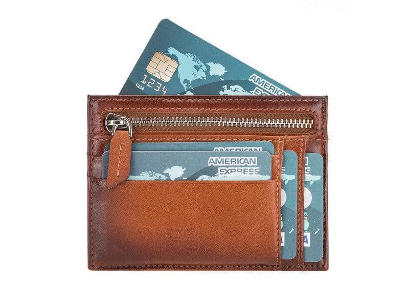 Bayelon Slim Zip Leather Card Holder with Coin Pocket Tan