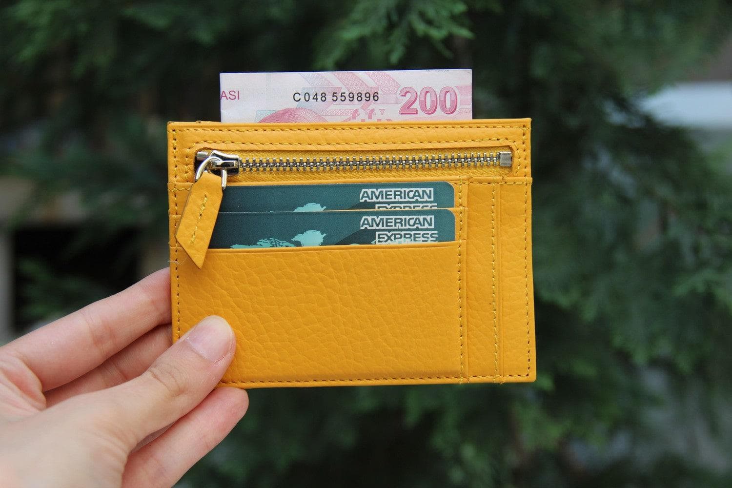 Bayelon Slim Zip Leather Card Holder with Coin Pocket