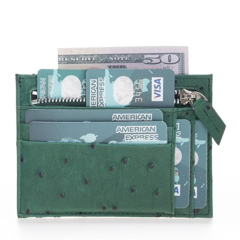 UnBranded Zip Leather Card Holder Deep Green