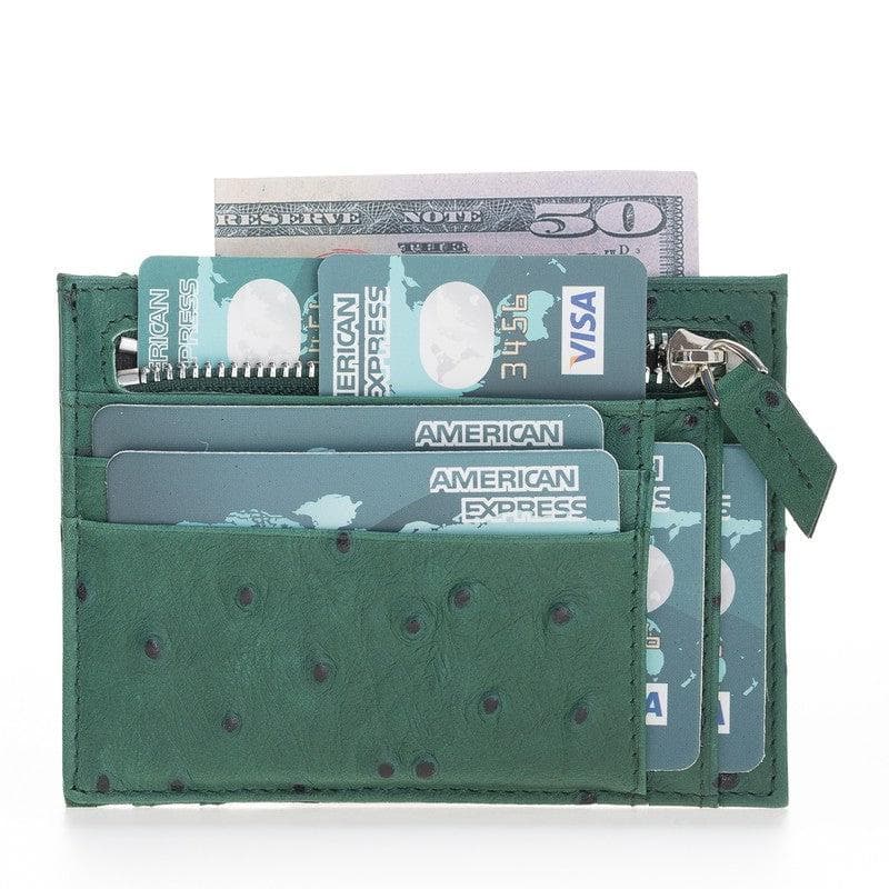 Bayelon Slim Zip Leather Card Holder with Coin Pocket Deep Green