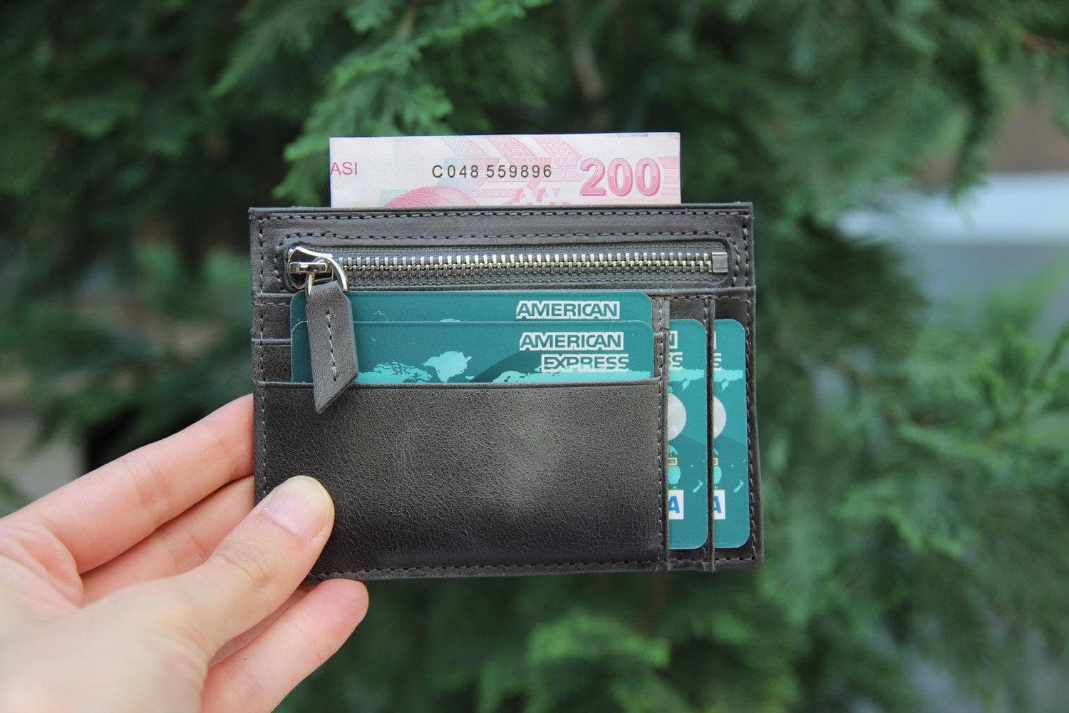Bayelon Slim Zip Leather Card Holder with Coin Pocket