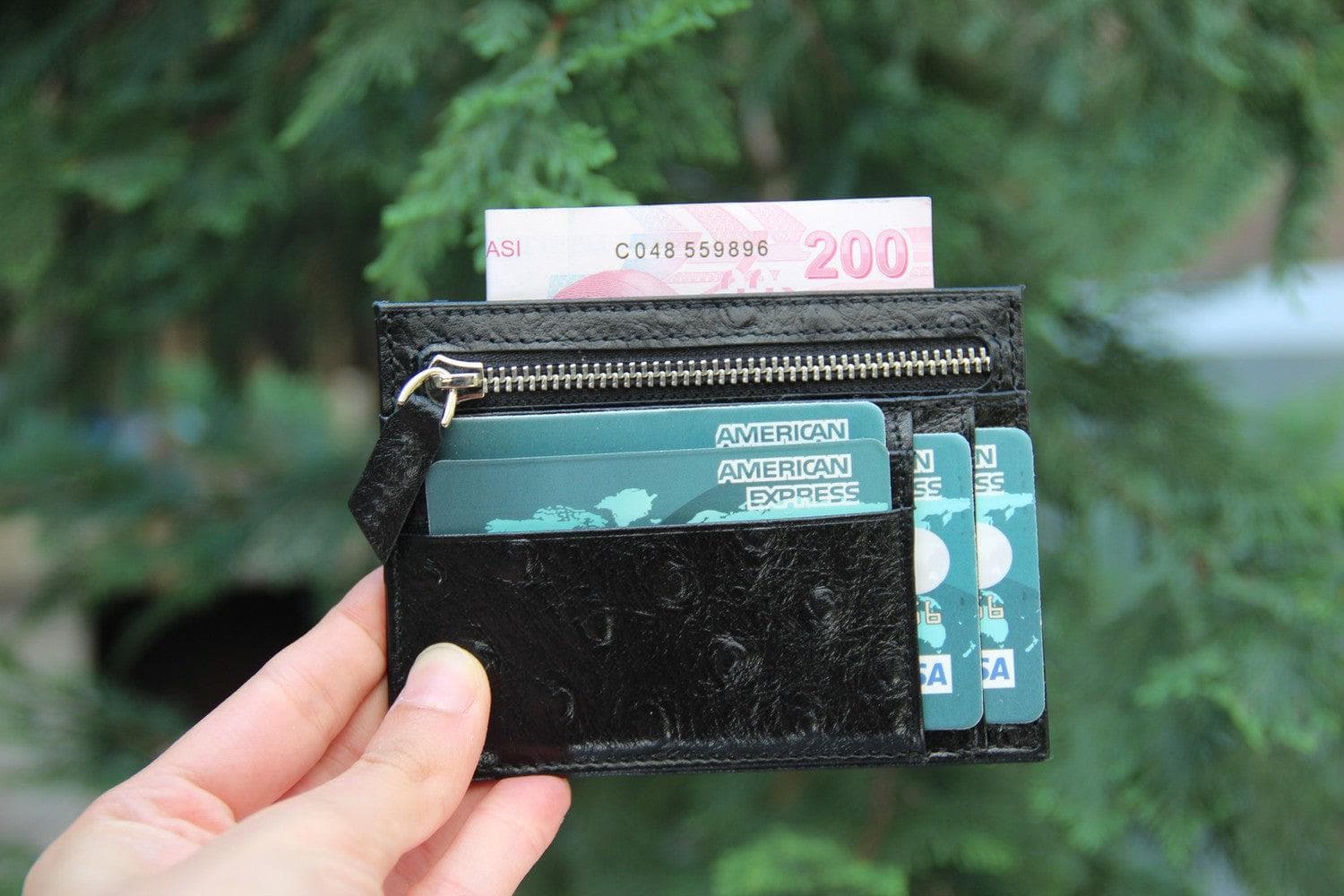 Bayelon Slim Zip Leather Card Holder with Coin Pocket