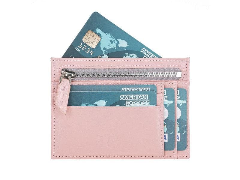 Bayelon Slim Zip Leather Card Holder with Coin Pocket Pink