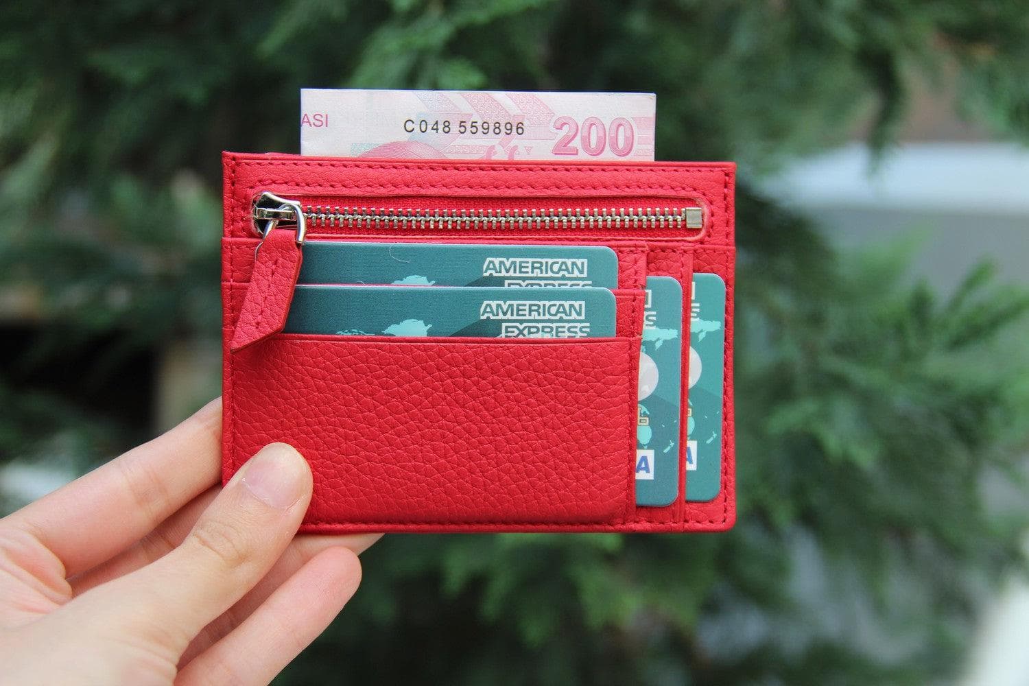 Bayelon Slim Zip Leather Card Holder with Coin Pocket