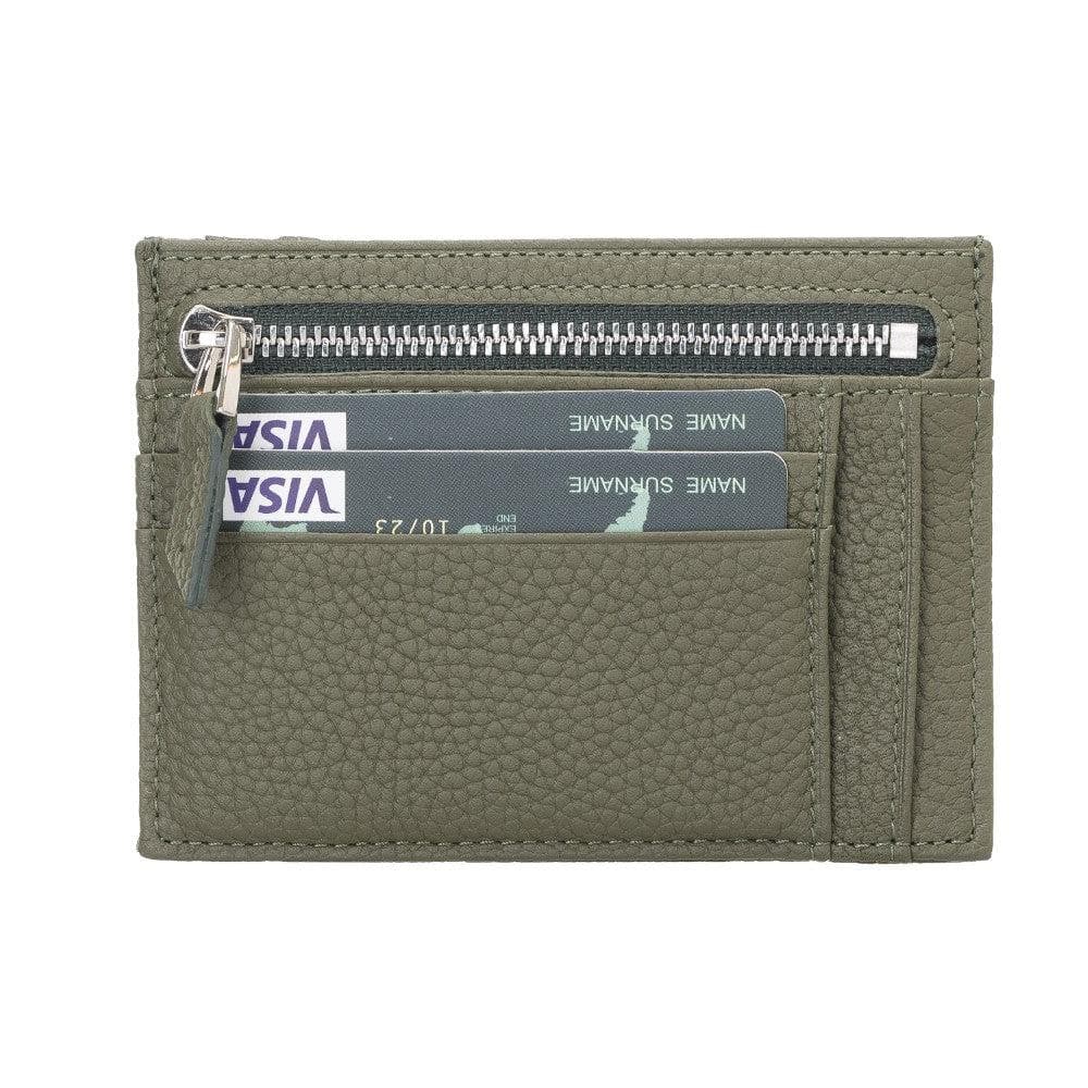 Bayelon Slim Zip Leather Card Holder with Coin Pocket Olive