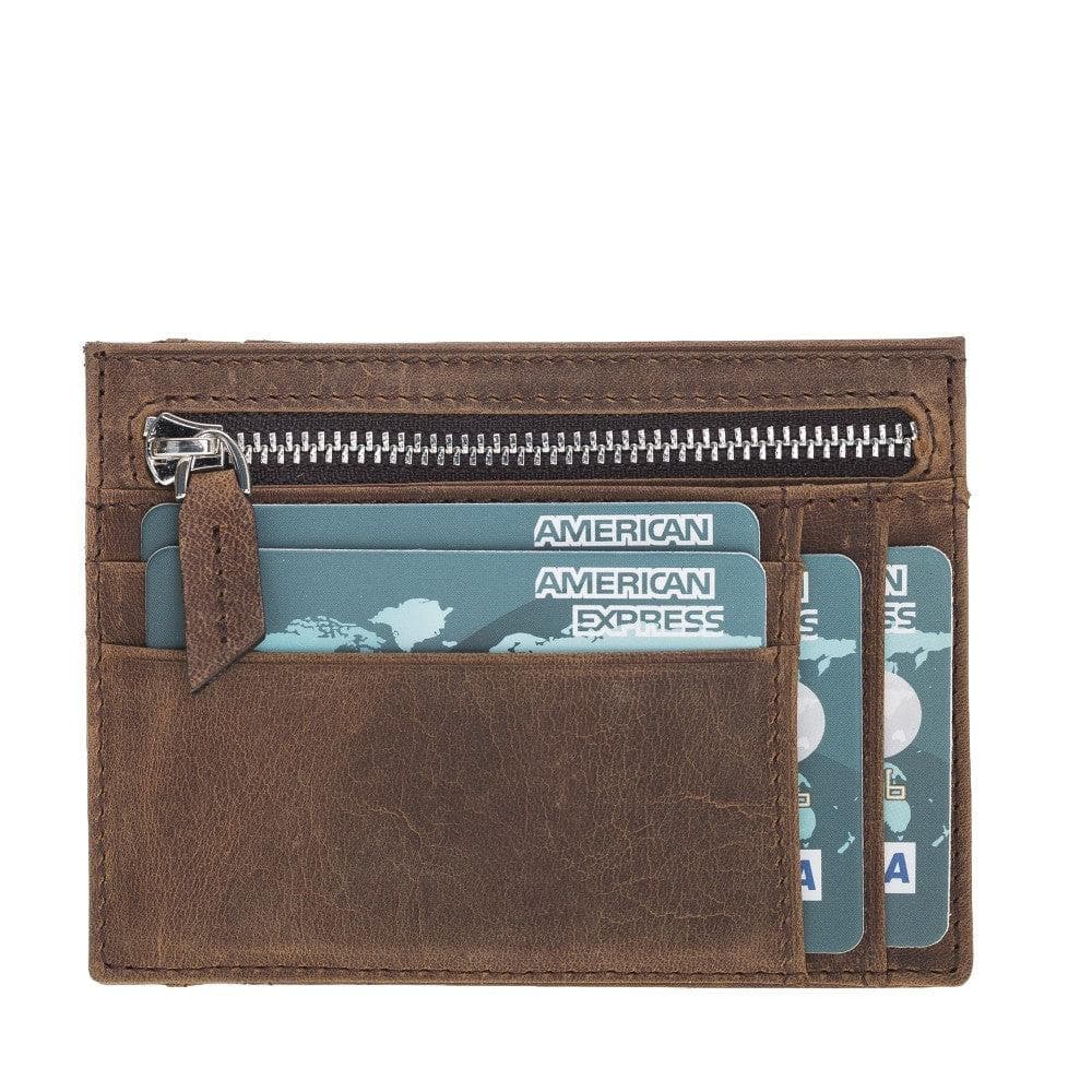 Bayelon Slim Zip Leather Card Holder with Coin Pocket Saddle Brown