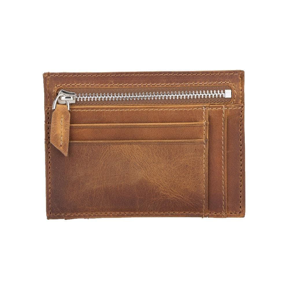 Bayelon Slim Zip Leather Card Holder with Coin Pocket Warm Moccasin