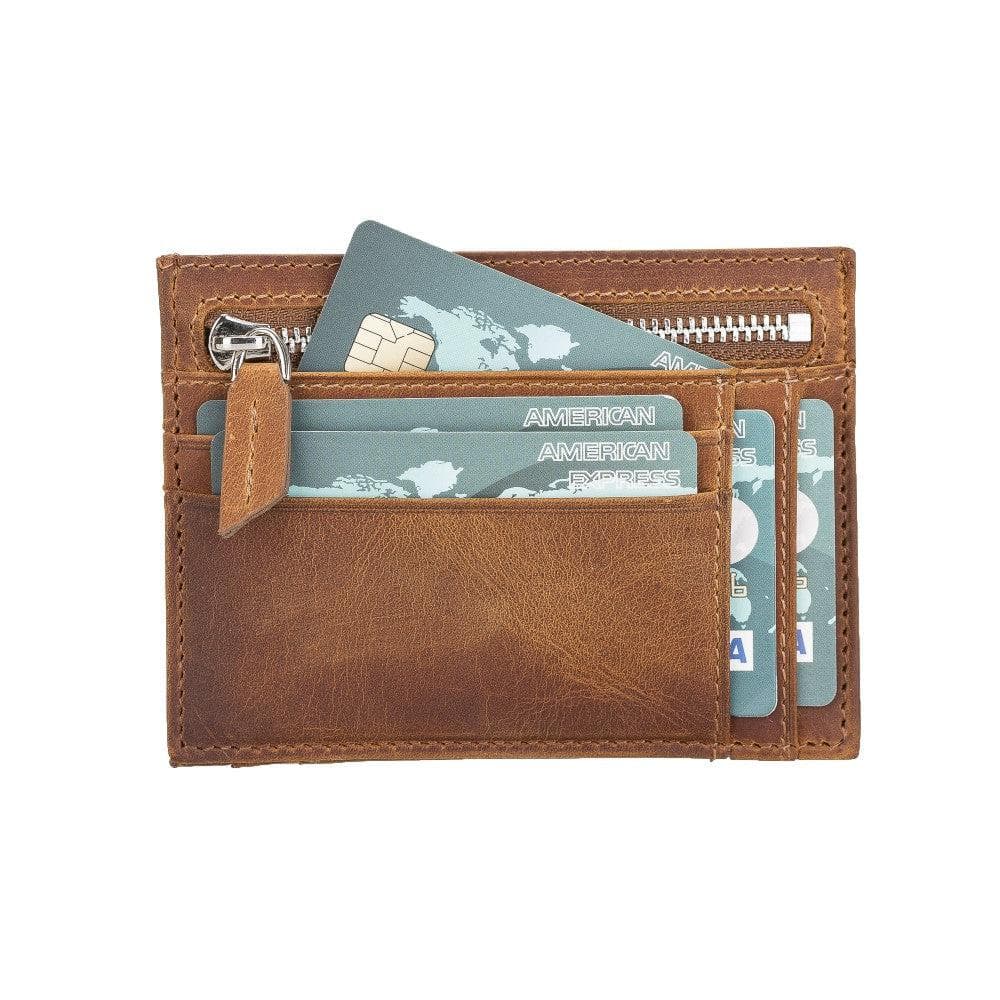 Bayelon Slim Zip Leather Card Holder with Coin Pocket Sandy Tan
