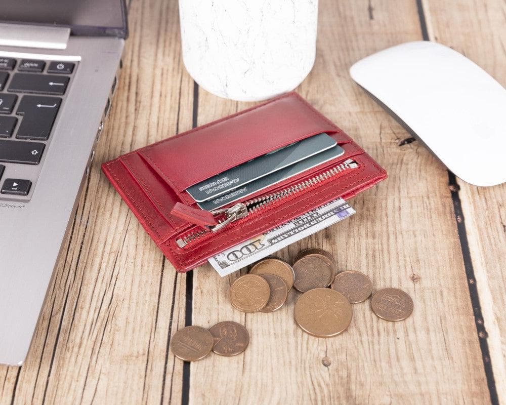 Bayelon Slim Zip Leather Card Holder with Coin Pocket