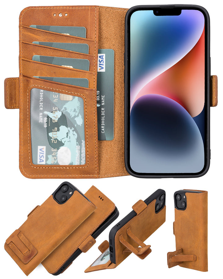 iPhone 14 Leather Flip Cover Wallet Case with Kickstand by Bayelon