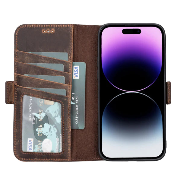 iPhone 14 Pro Leather Flip Cover Wallet Case with Kickstand by Bayelon