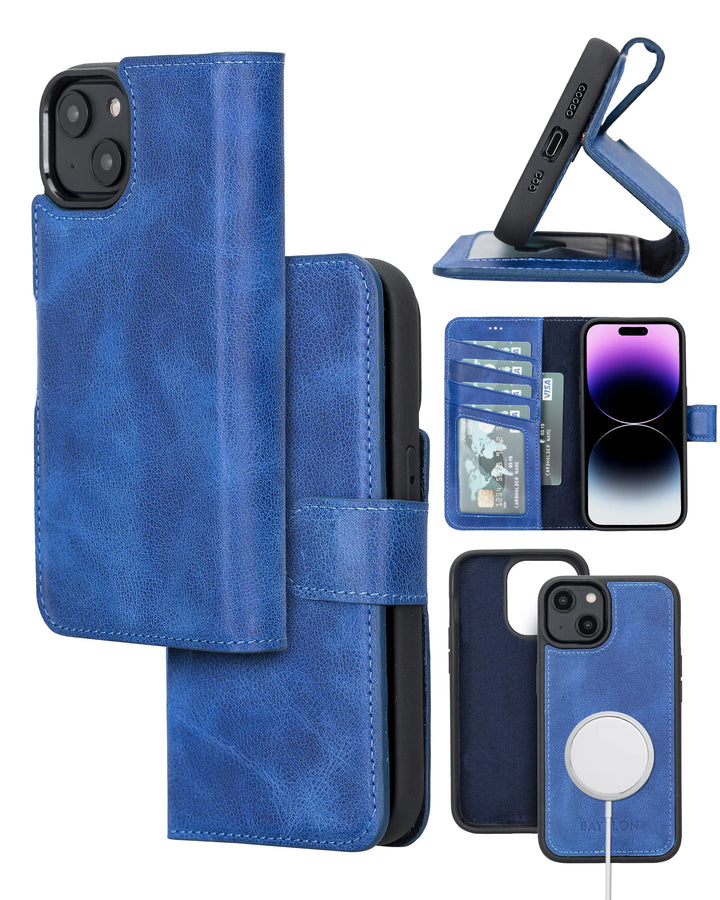 iPhone 14 Detachable Leather Wallet Case with Kickstand by Bayelon