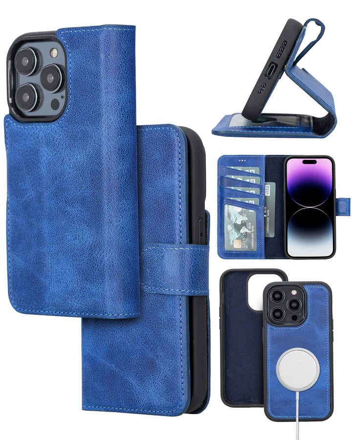 iPhone 14 Pro Detachable Leather Wallet Case with Kickstand