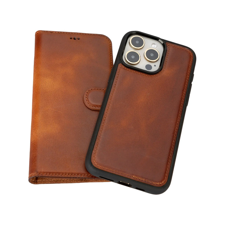 Burkley iPhone 15 Pro Max Wallet Case, Golden Brown