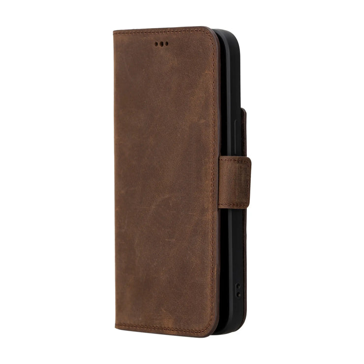 Book Style Flip Genuine Leather Wallet Case Cover For iPhone 15/14