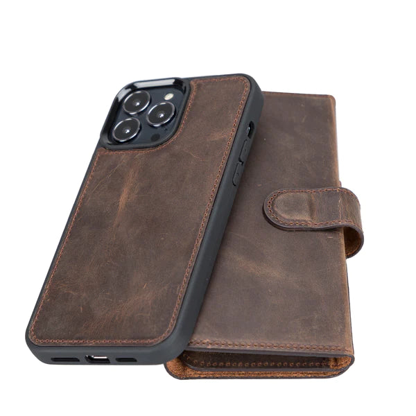 Trifold Detachable Leather Wallet Case for iPhone 14 Pro Max by Bayelon