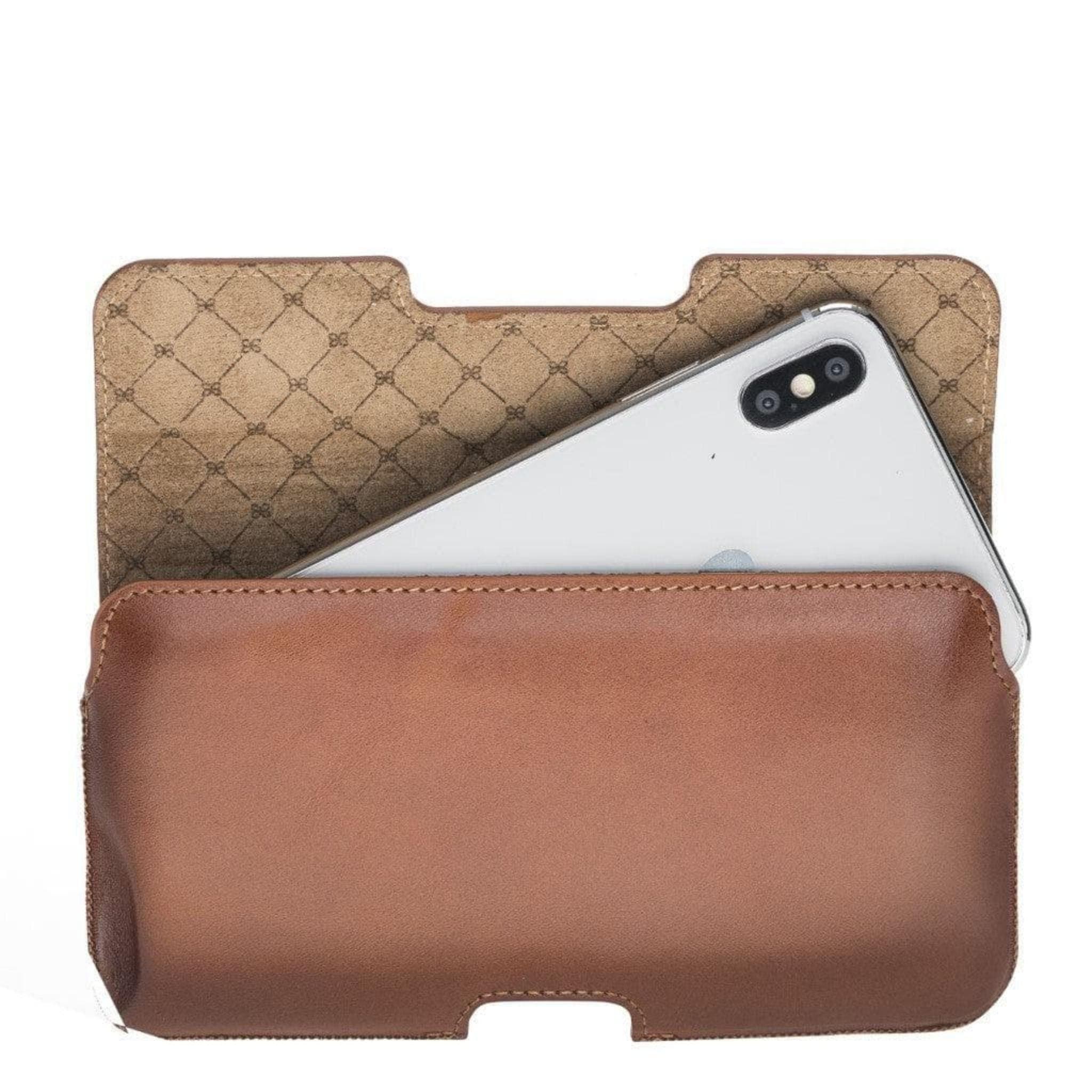 Bayelon Aslant Belt Phone Leather Case - Handcrafted Genuine Leather Tan