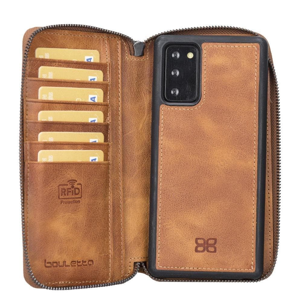 Bouletta Pouch Magic Wallet Samsung Series Detachable and Zipper Leather Wallet Case - PMW Golden Tan