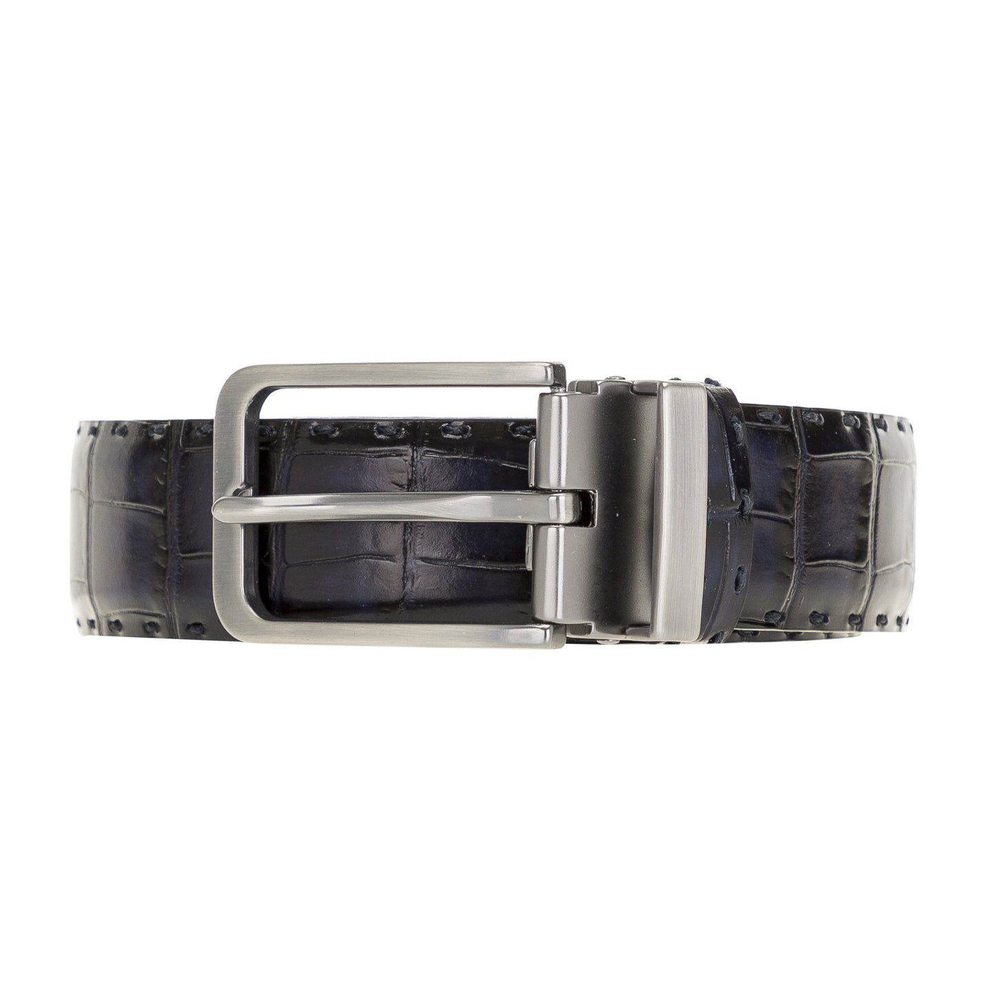 Bayelon Croco Print Leather Men's Belt #color_ 32" to 52" Waist Adjustable Croco Navy