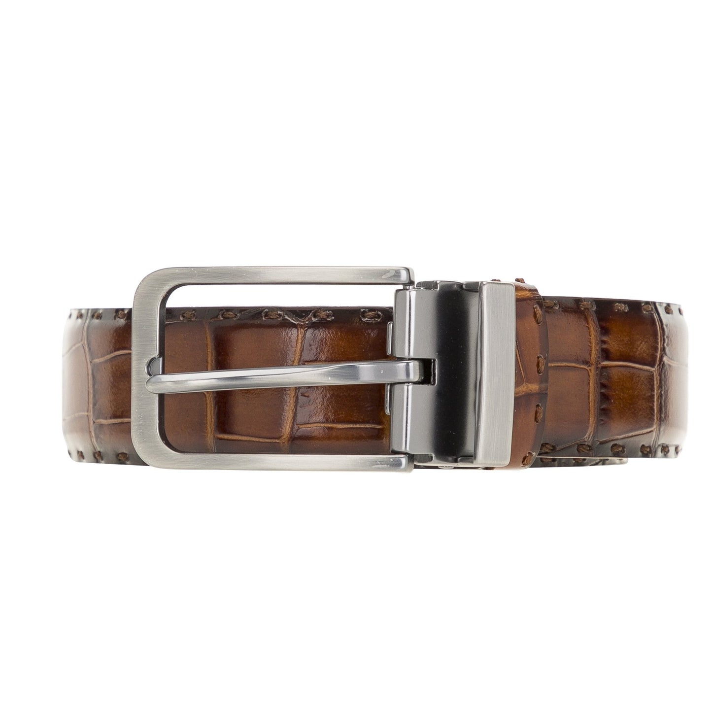 Bayelon Croco Print Leather Men's Belt #color_ 32" to 52" Waist Adjustable Croco Tobacco