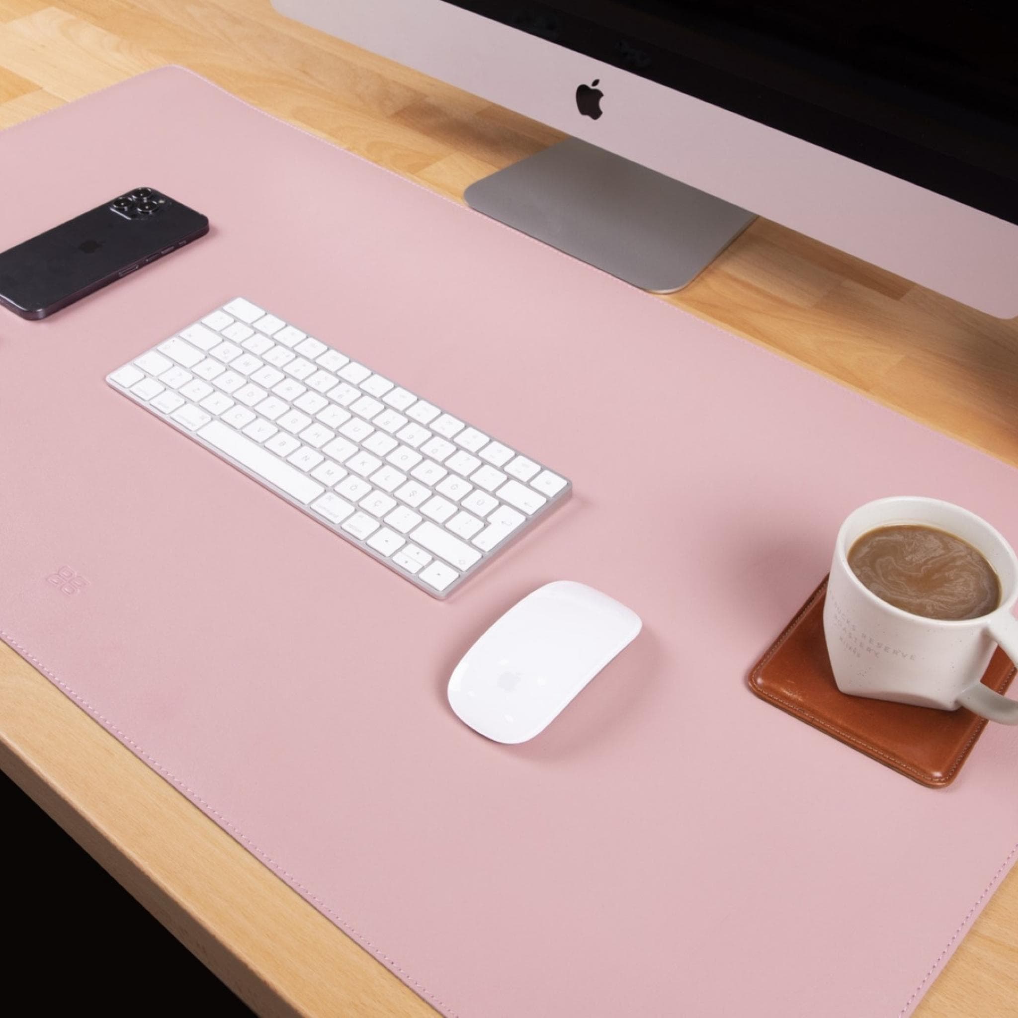 Bayelon Premium Genuine Leather Desk Mat Pink