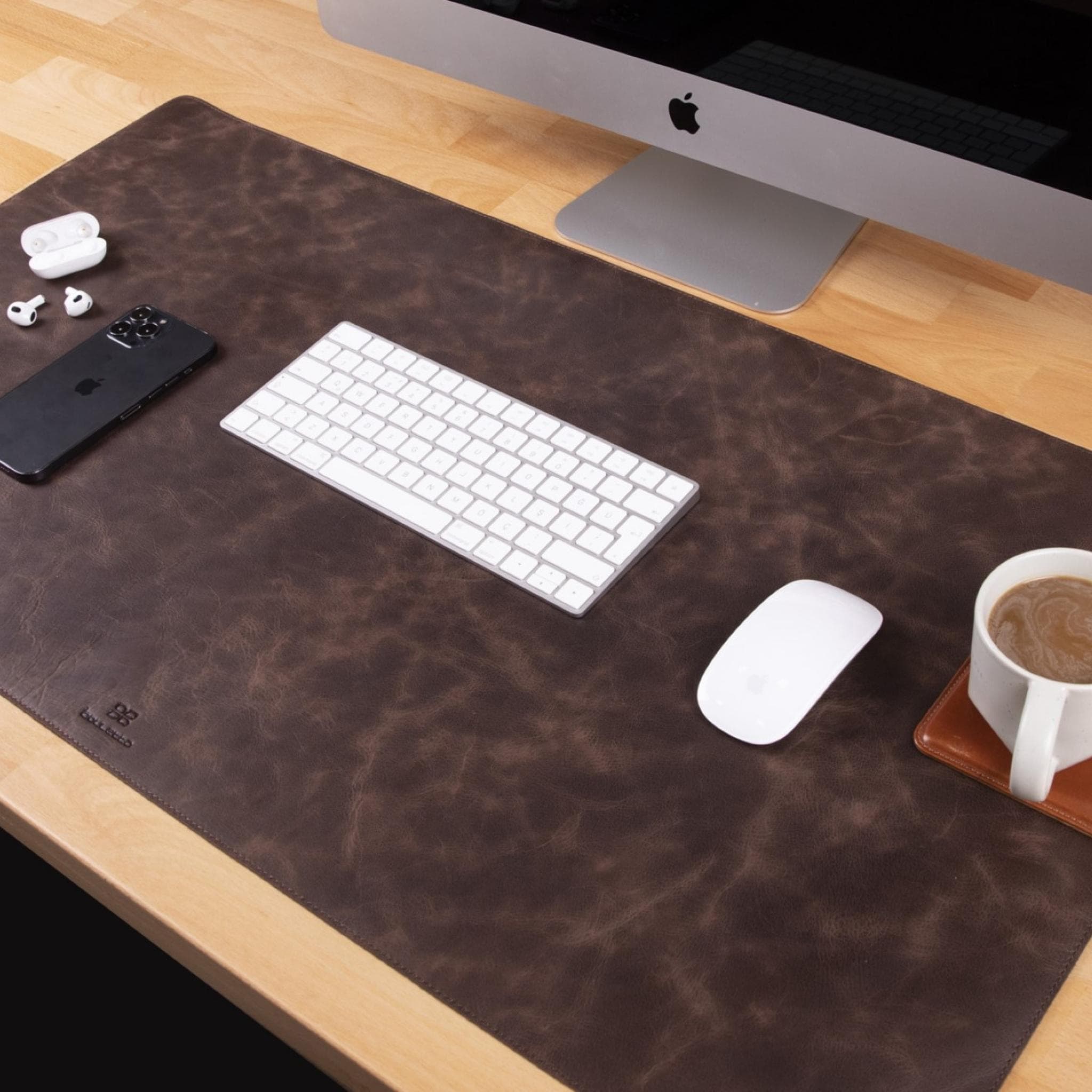 Bayelon Premium Genuine Leather Desk Mat Dark Brown
