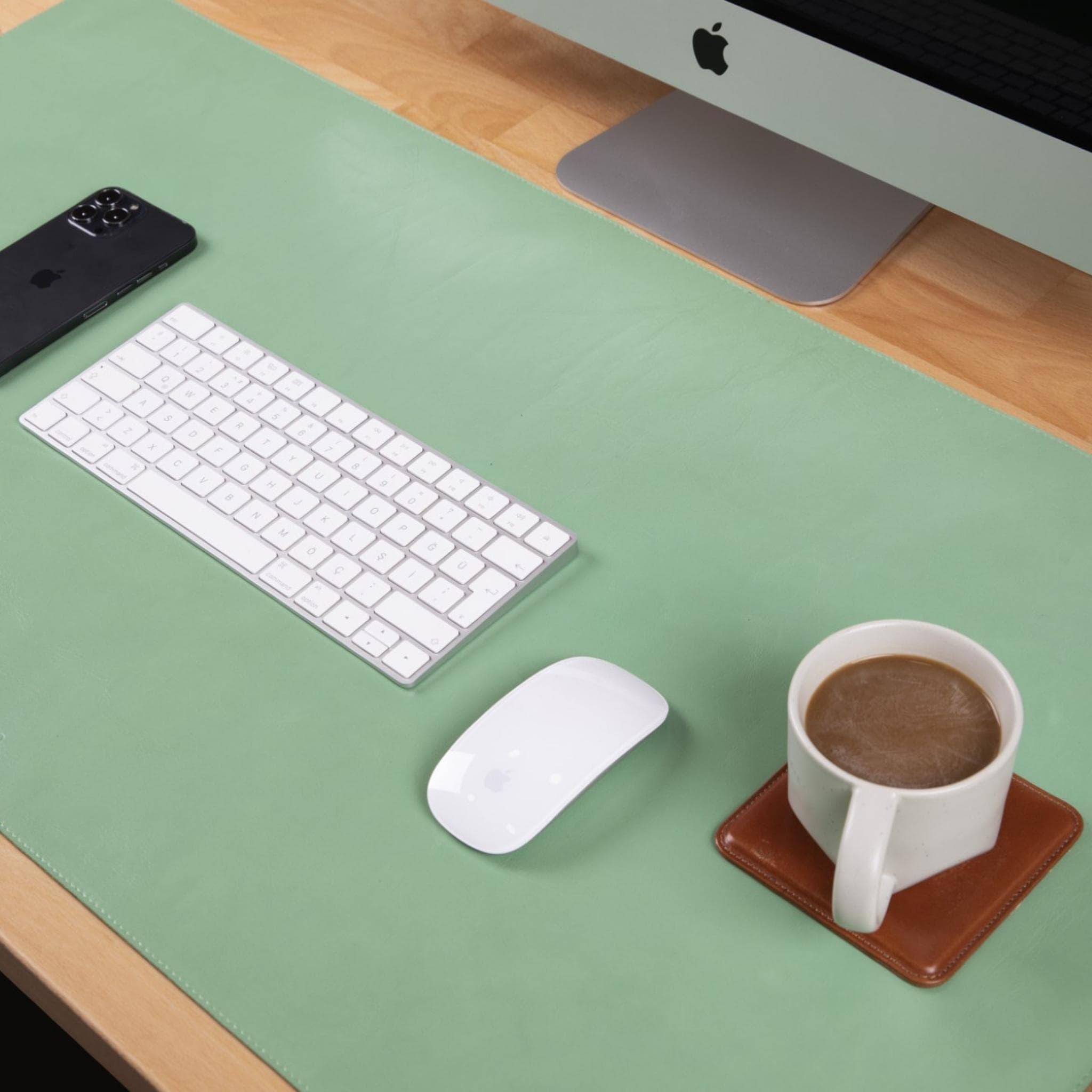 Bayelon Premium Genuine Leather Desk Mat Aquamarine