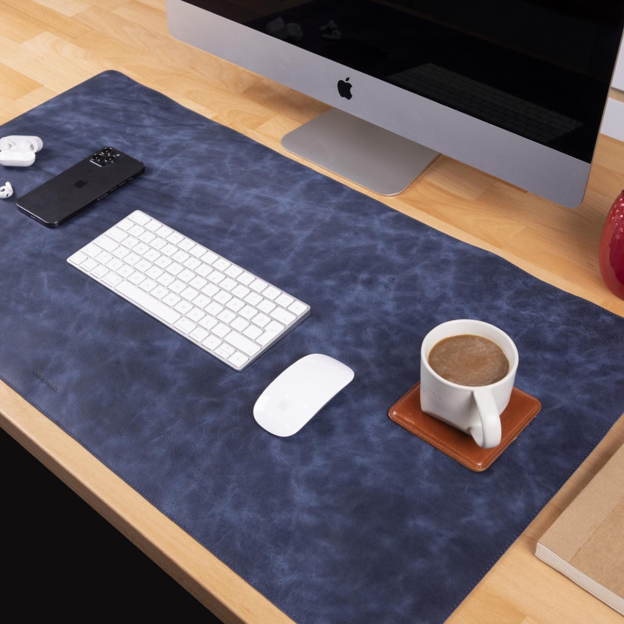 Bayelon Premium Genuine Leather Desk Mat Dark Blue