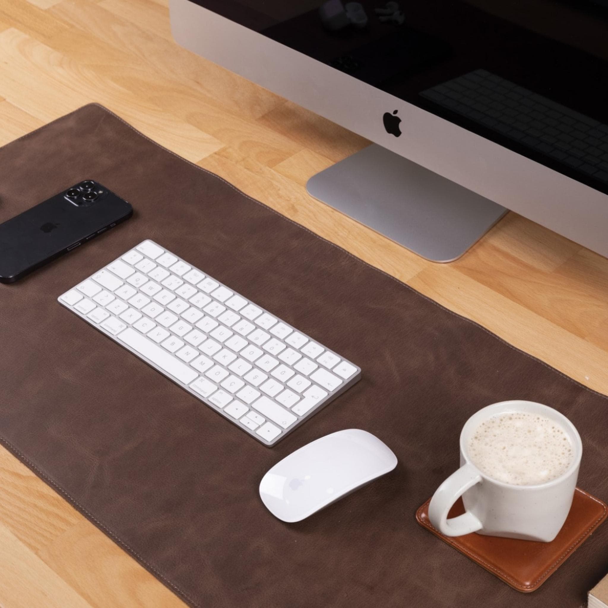 Bayelon Premium Genuine Leather Desk Mat Brown
