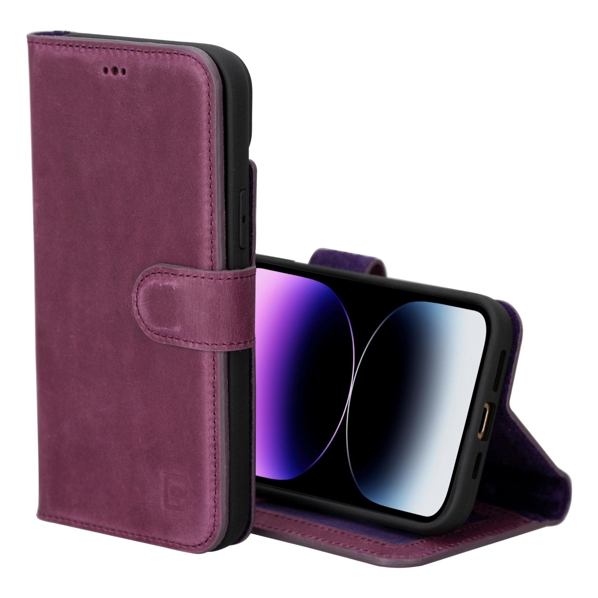 Bayelon Magic iPhone 15 Series Leather Wallet Case - MW Purple