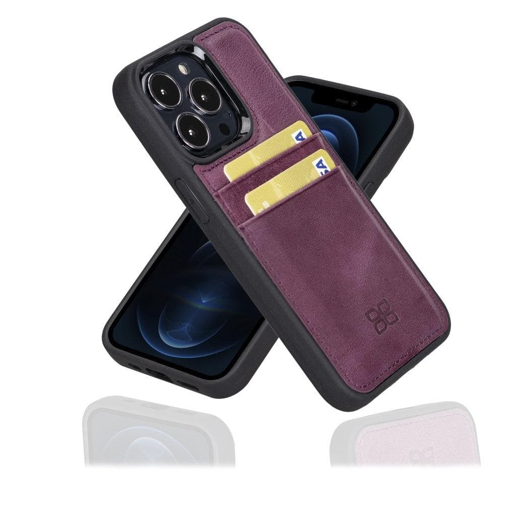 Bayelon Flex Cover Leather iPhone 13 Pro Case with Card Holder Purple