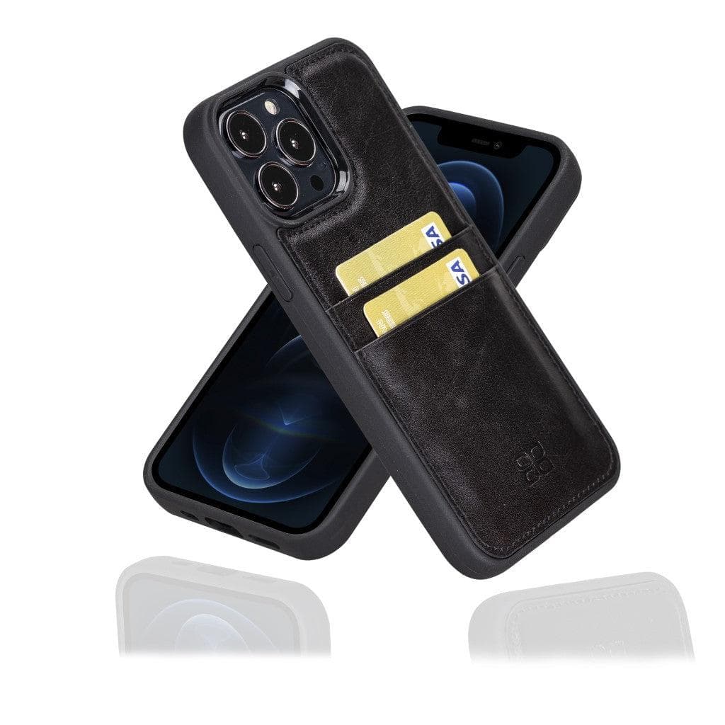Bayelon Flex Cover Leather iPhone 13 Pro Case with Card Holder Black