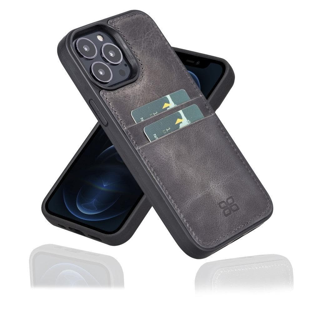 Bayelon Flex Cover Leather iPhone 13 Pro Max Case with Card Holder Gray