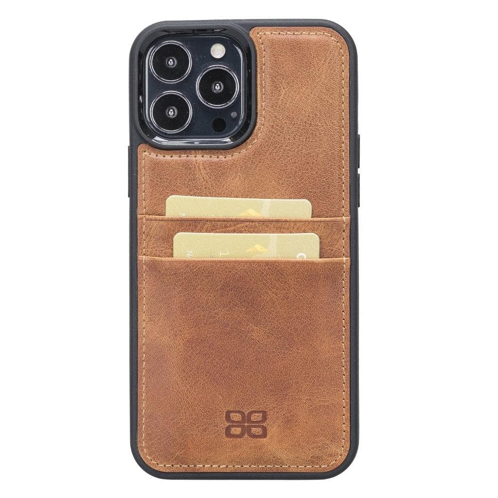 Bayelon Flex Cover Leather iPhone 13 Pro Max Case with Card Holder Golden Tan