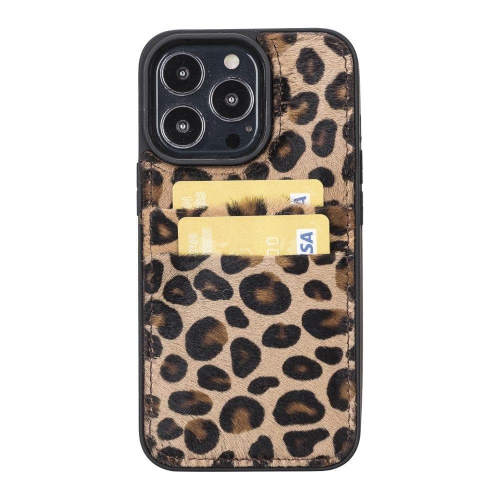 Bayelon Flex Cover Leather iPhone 13 Pro Max Case with Card Holder Leopard