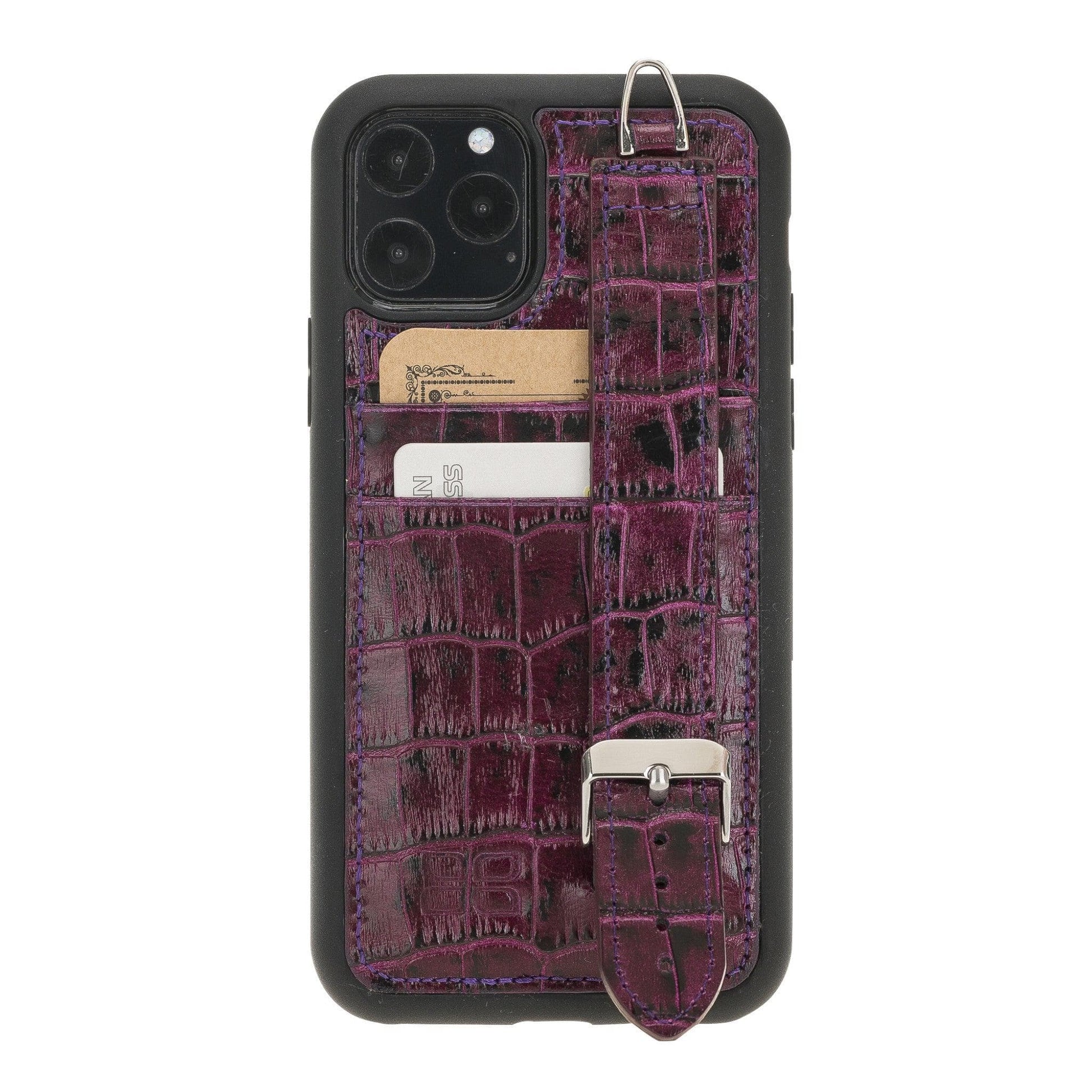 Bouletta Flex Cover Leather iPhone 11 Pro Max Case with Card Holder & Hand Strap Crocodile Purple