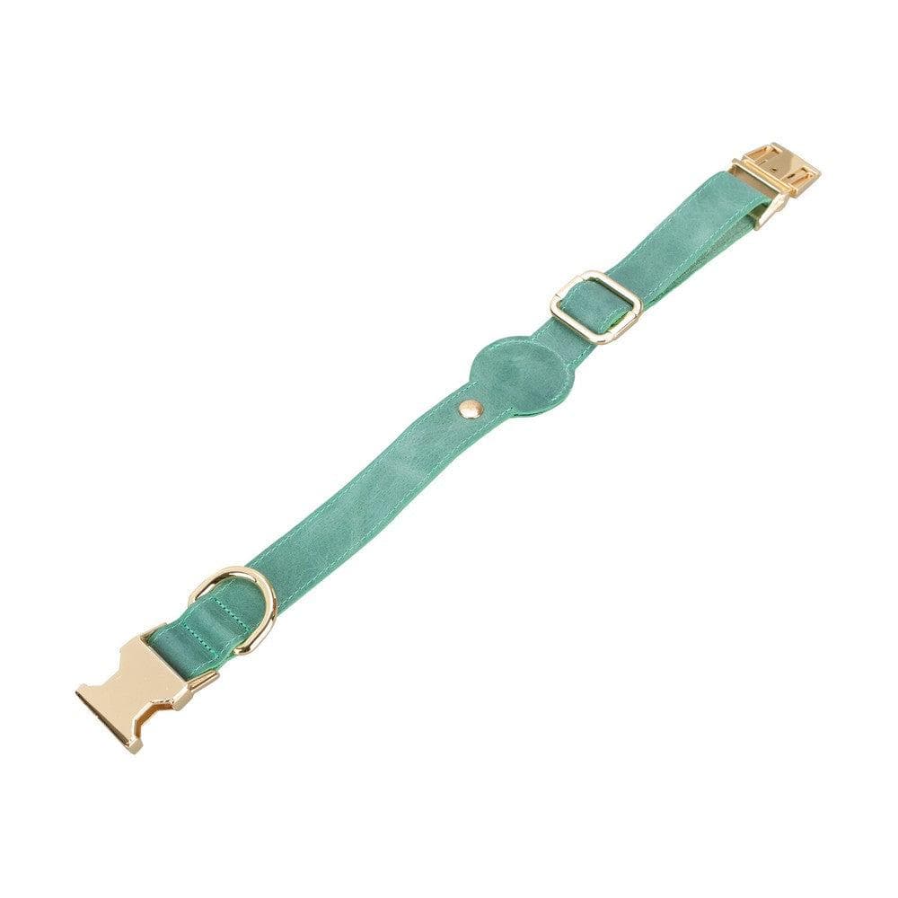 Bayelon Genuine Leather Pet Collar with Apple AirTag Slot Darkcyan