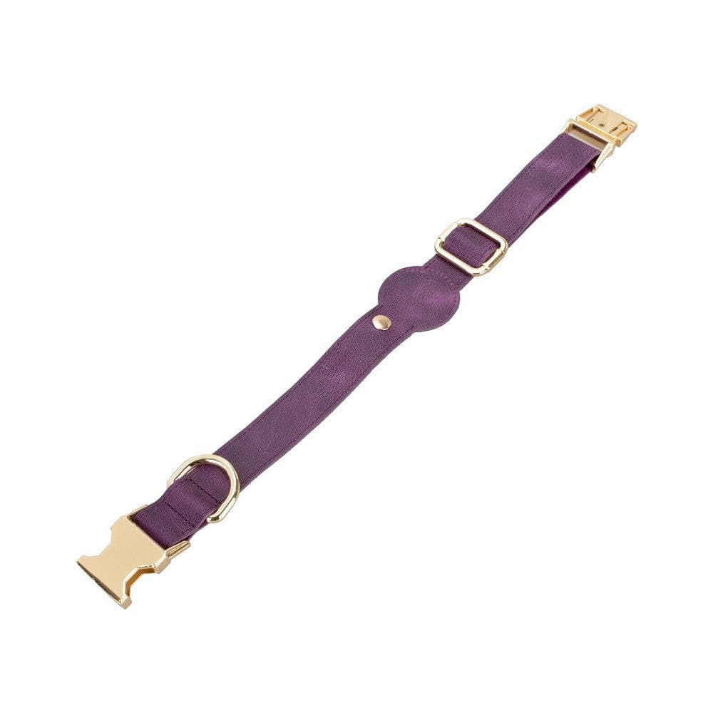 Bayelon Genuine Leather Pet Collar with Apple AirTag Slot Dark Magenta