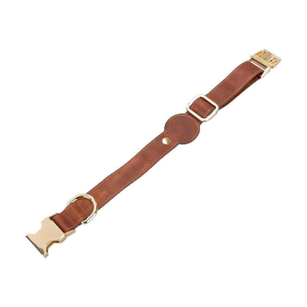 Bayelon Genuine Leather Pet Collar with Apple AirTag Slot Brown