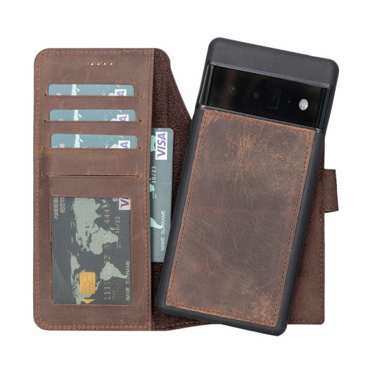 Bayelon Google Pixel 6 Pro Detachable Leather Wallet Case #color_ Dark Brown