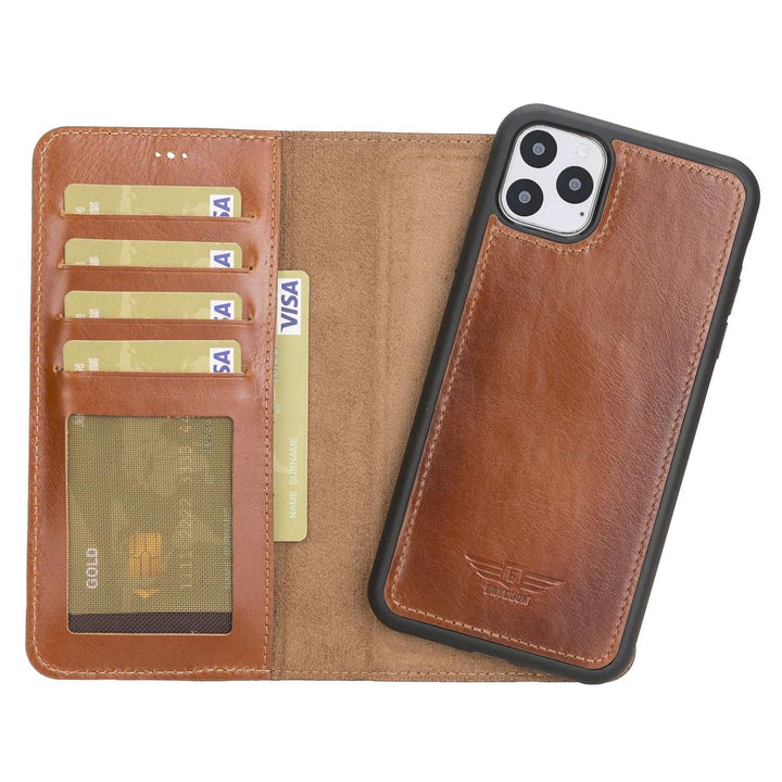 iPhone 11 Pro Max 6.5" Leather Detachable Magnetic Wallet Case Rustic Tan