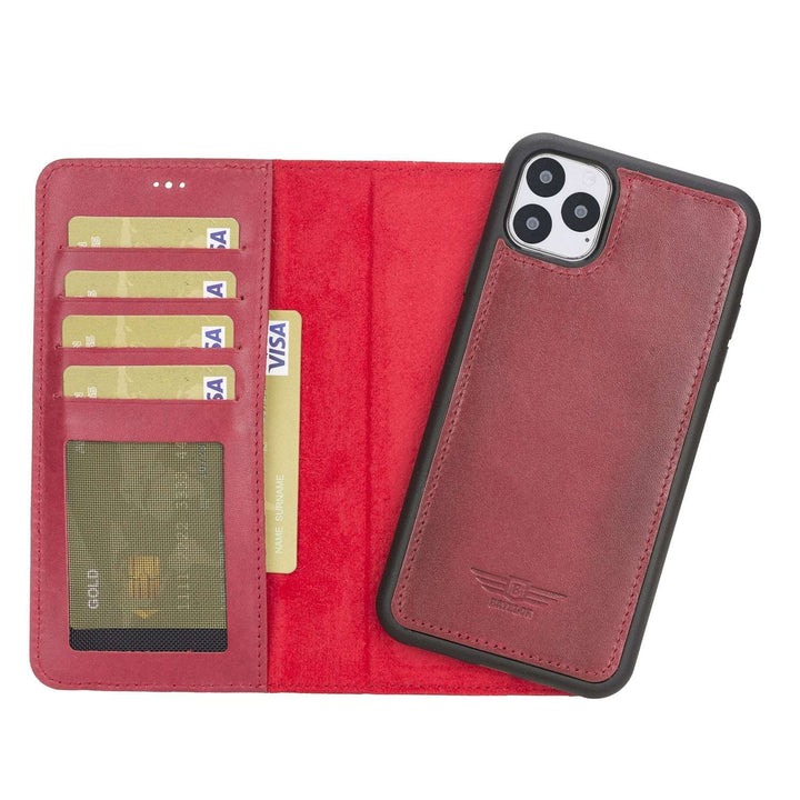 iPhone 11 Pro Max 6.5" Leather Detachable Magnetic Wallet Case Burnished Red