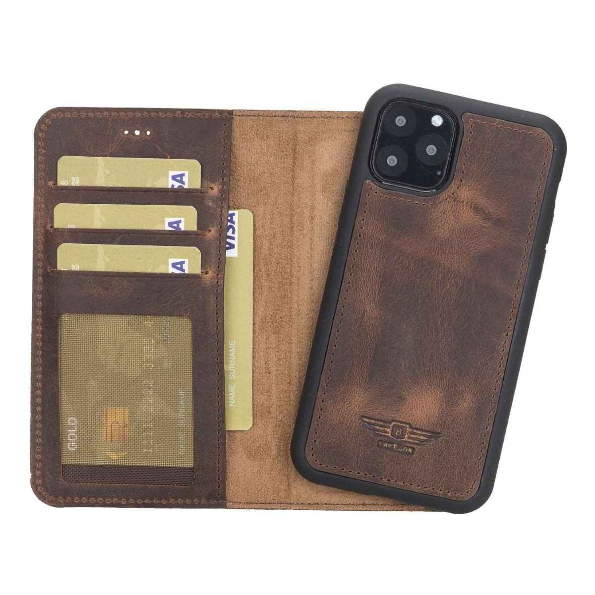 Bayelon iPhone 11 Pro 5.8" Leather Detachable Magnetic Wallet Case Antique Brown