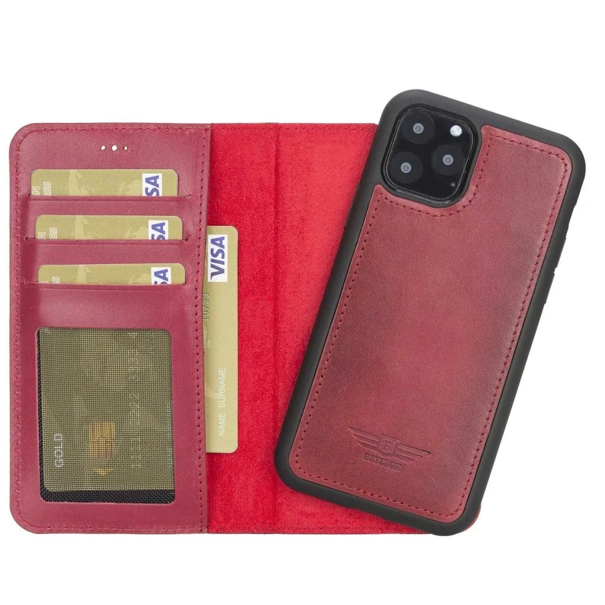 Bayelon iPhone 11 Pro 5.8" Leather Detachable Magnetic Wallet Case #color_ Burnished Red