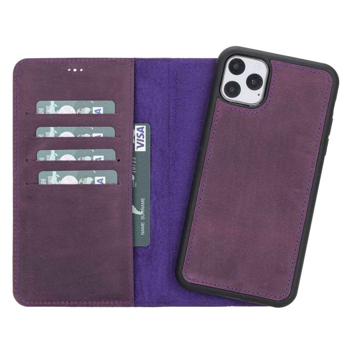 Bayelon iPhone 11 Pro Max 6.5" Leather Detachable Magnetic Wallet Case Antique Purple