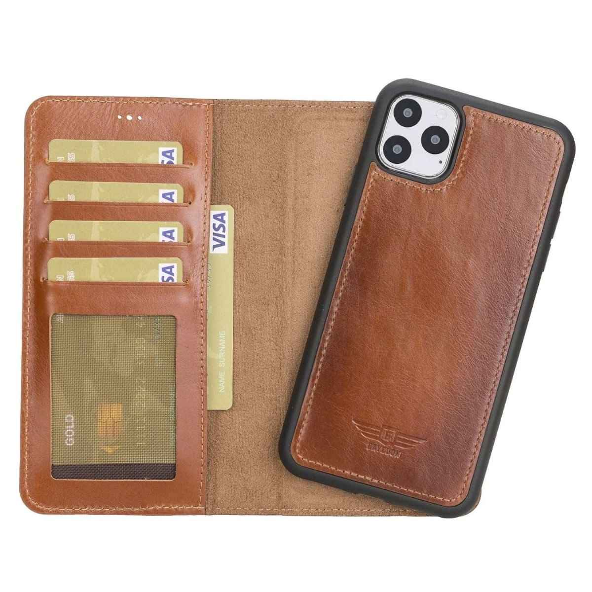 Bayelon iPhone 11 Pro Max 6.5" Leather Detachable Magnetic Wallet Case Rustic Tan