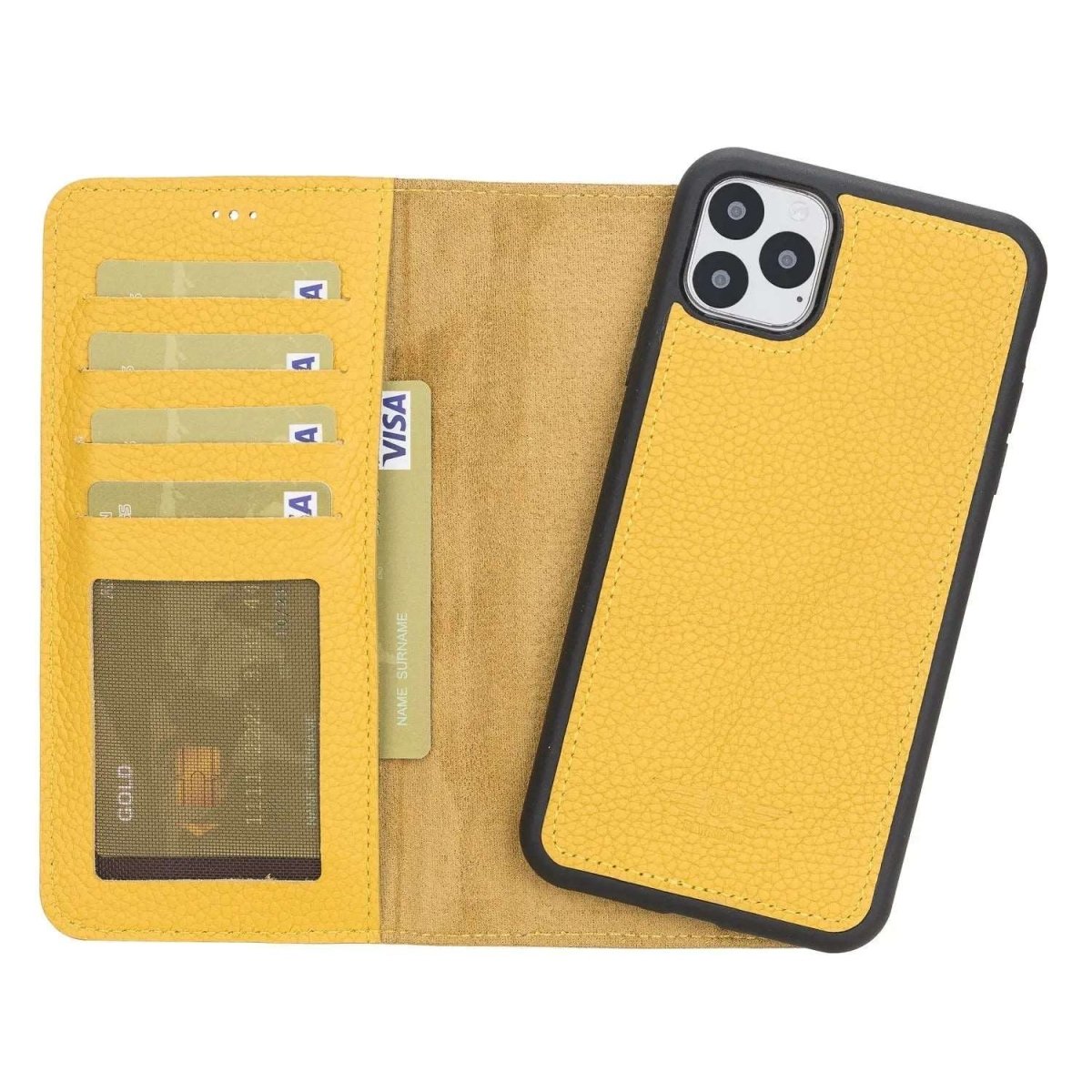 Bayelon iPhone 11 Pro Max 6.5" Leather Detachable Magnetic Wallet Case #color_ Floater Yellow